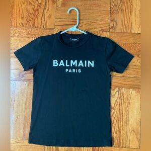 Balmain Kids Girl Logo Printed Black White Designer Crewneck T-shirt Size 10 Y